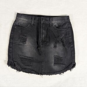 ❤️ Black distressed black denim 100% cotton skirt size 24 0 XS